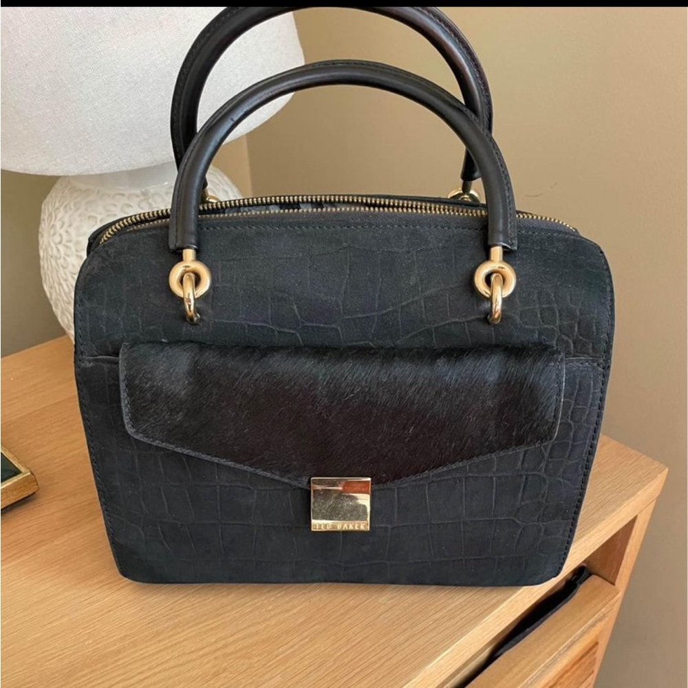 Ted Baker Alexia Bowler Bag Detachable Clutch Black Pony Hair Dust Bag Crossbody